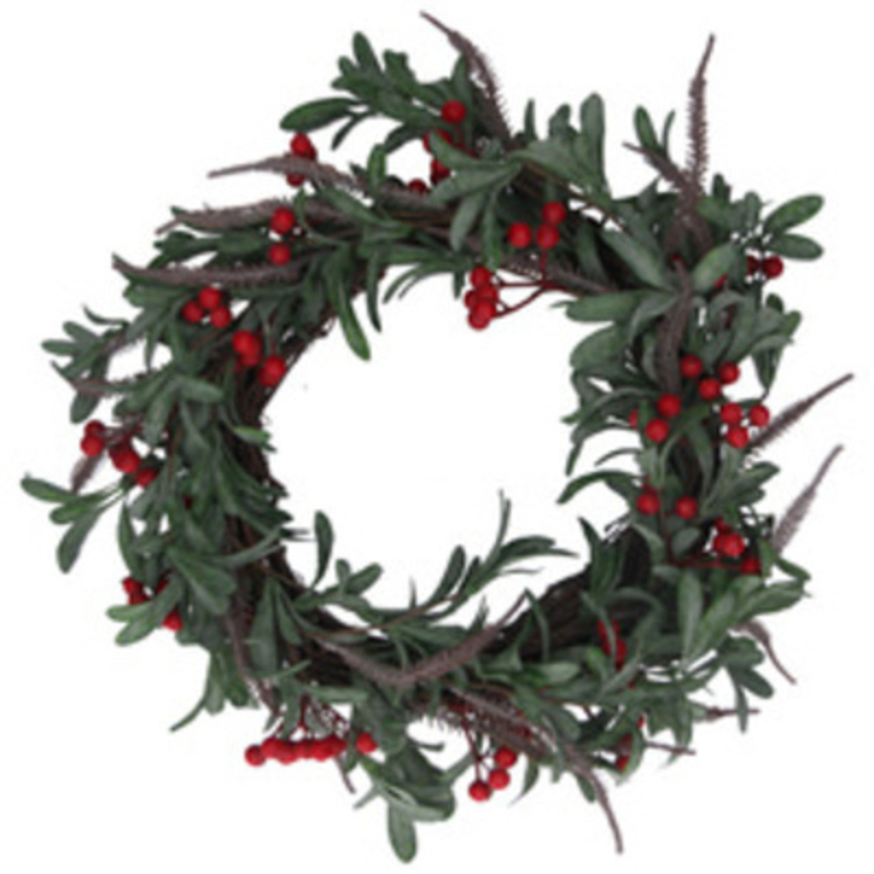 Green Leaf and Red Berry Twig Christmas Door Wreath Gisela Graham
